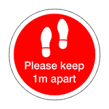 Please Keep 1M Apart Floor Sticker - Red - PVC Safety Signs