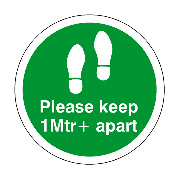 Please Keep 1 Mtr Plus Apart Floor Sticker - Green - PVC Safety Signs