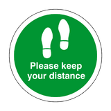 Please Keep Your Distance Floor Sticker - Green - PVC Safety Signs