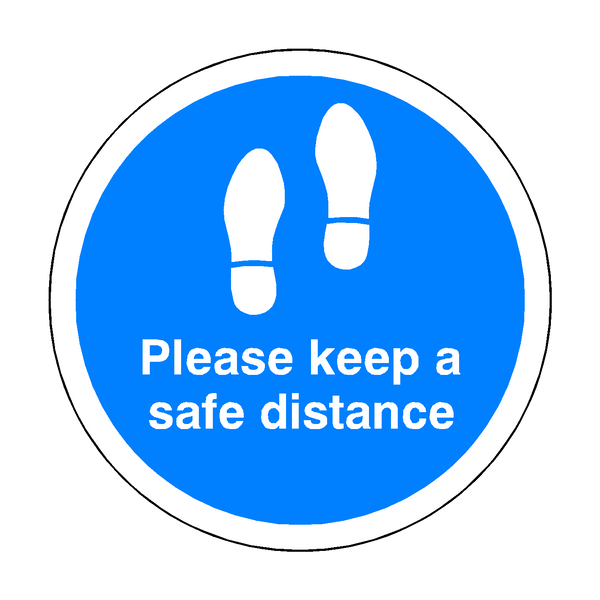 Please Keep A Safe Distance Floor Sticker - Blue - PVC Safety Signs
