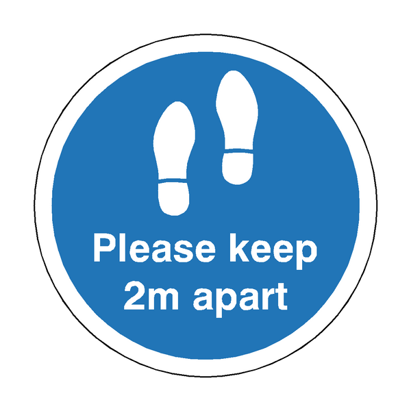 Please Keep 2M Apart Floor Sticker - Blue - PVC Safety Signs