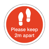 Please Keep 2M Apart Floor Sticker - Red - PVC Safety Signs