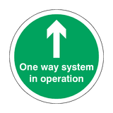 One Way System In Operation Floor Sticker - Green - PVC Safety Signs