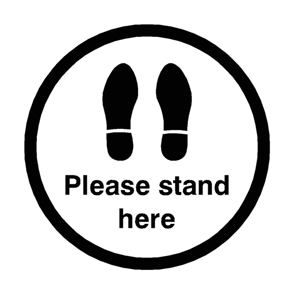 Please Stand Here Floor Sticker - Black - PVC Safety Signs