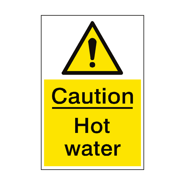 Caution Hot Water Sign Portrait - PVC Safety Signs