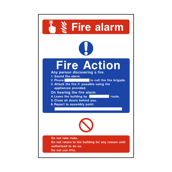 Fire Action Fire Alarm Sign - PVC Safety Signs