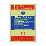 Fire Action Fire Extinguisher Photoluminescent Sign - PVC Safety Signs