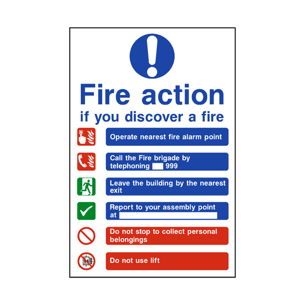 Fire Action Lift & Telephone Sign - PVC Safety Signs