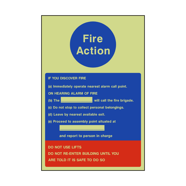 Fire Action Notice Version 1 Photoluminescent Sign - PVC Safety Signs