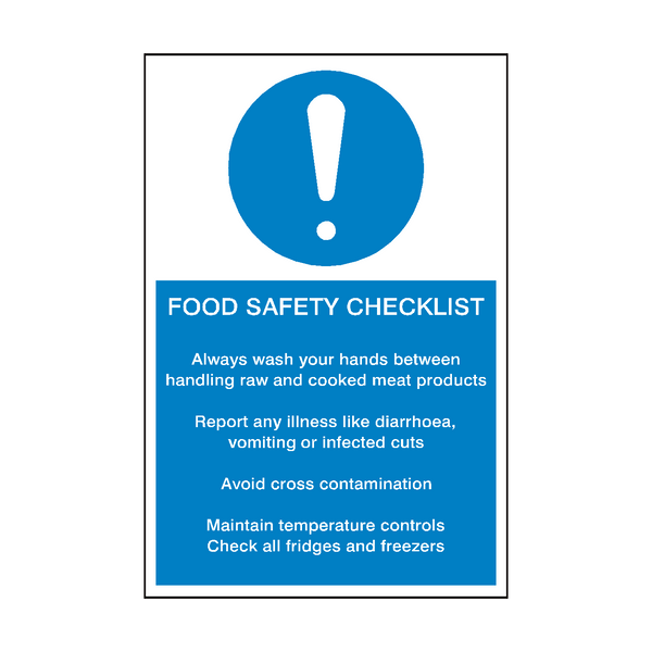 Food Safety Checklist Sign - PVC Safety Signs