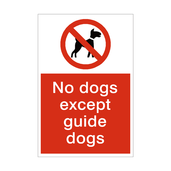 No Dogs Except Guide Dog Prohibition Sign - PVC Safety Signs