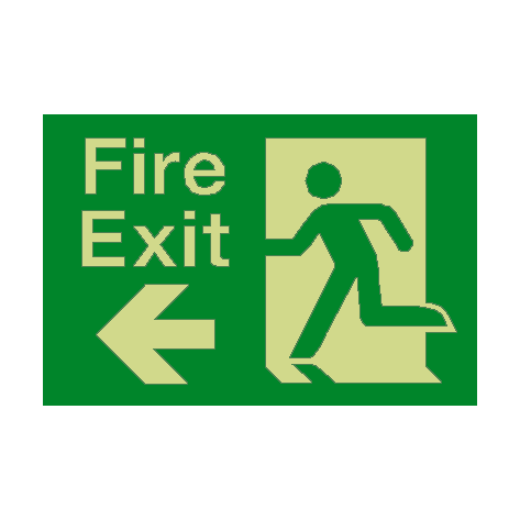 Fire Exit Left Arrow Photoluminescent Sign - PVC Safety Signs