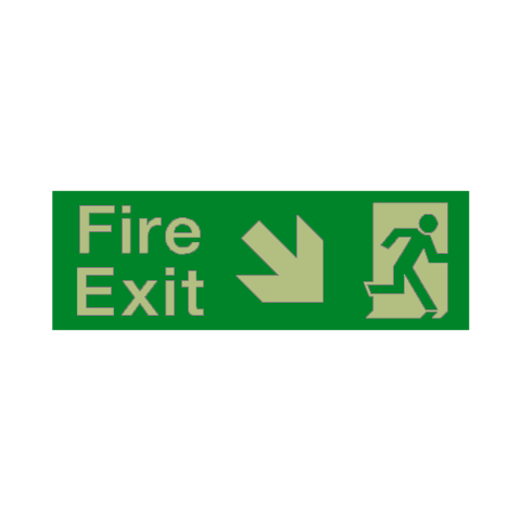 Fire Exit Arrow Down Right Photoluminescent Sign - PVC Safety Signs