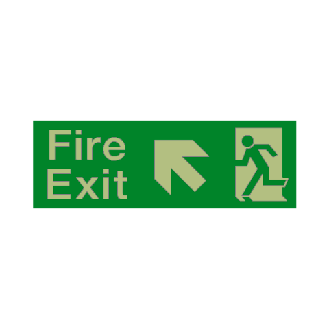 Fire Exit Arrow Up Left Photoluminescent Sign - PVC Safety Signs