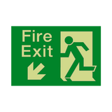 Fire Exit Down Left Arrow Photoluminescent Sign - PVC Safety Signs