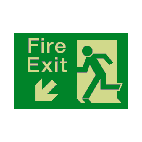 Fire Exit Down Left Arrow Photoluminescent Sign - PVC Safety Signs