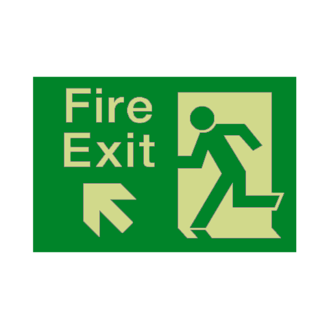 Fire Exit Up Left Arrow Photoluminescent Sign - PVC Safety Signs