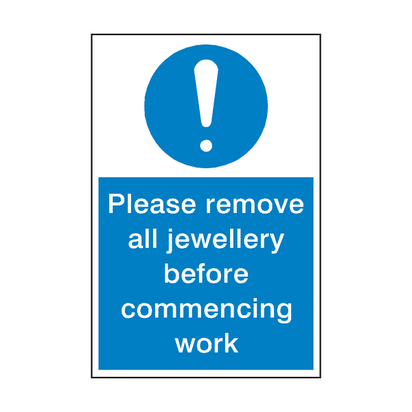 Please Remove Jewellery Sign - PVC Safety Signs