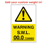 Safe Working Load Sign Tonnes Custom Weight - PVC Safety Signs