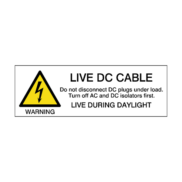 Live DC Cable - Live During Daylight PV Array Sticker