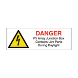 PV Array Junction Box Contains Live Parts Sticker