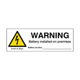 Warning Battery Installed On Premises Sticker