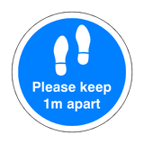 Please Keep 1M Apart Floor Sticker - Blue - PVC Safety Signs
