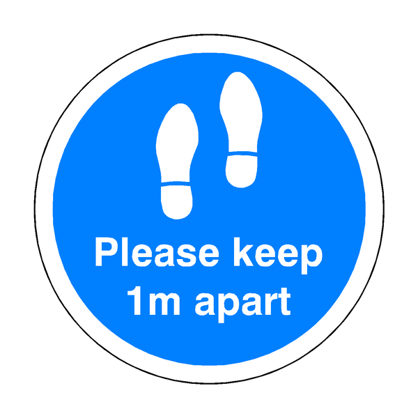 Please Keep 1M Apart Floor Sticker - Blue - PVC Safety Signs