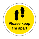 Please Keep 1M Apart Floor Sticker - Yellow - PVC Safety Signs