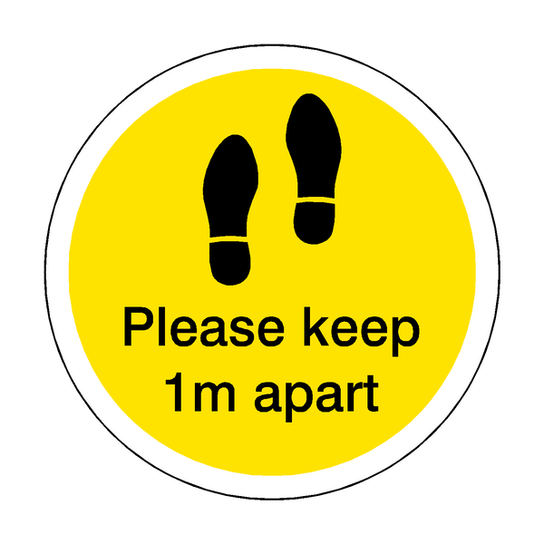 Please Keep 1M Apart Floor Sticker - Yellow - PVC Safety Signs