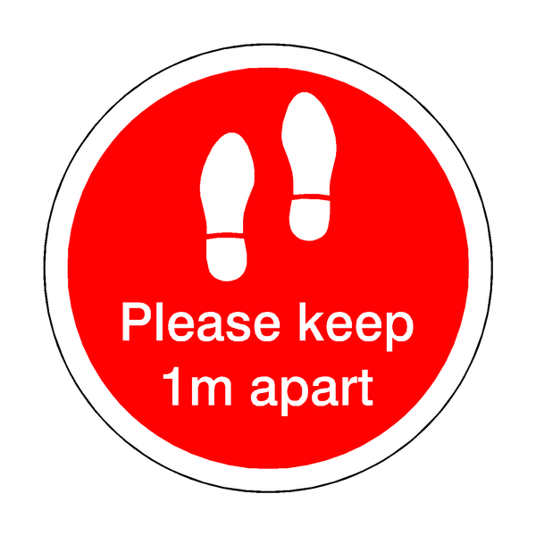 Please Keep 1M Apart Floor Sticker - Red - PVC Safety Signs