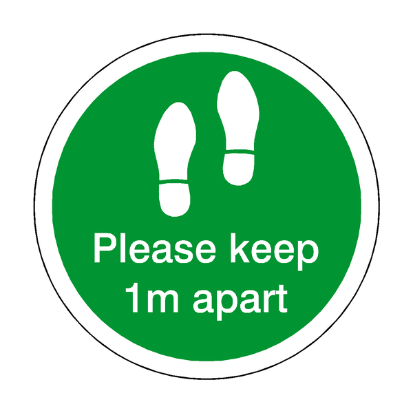 Please Keep 1M Apart Floor Sticker - Green - PVC Safety Signs