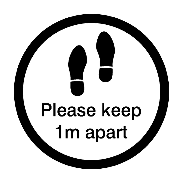 Please Keep 1M Apart Floor Sticker - Black - PVC Safety Signs