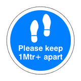 Please Keep 1 Mtr Plus Apart Floor Sticker - Blue - PVC Safety Signs