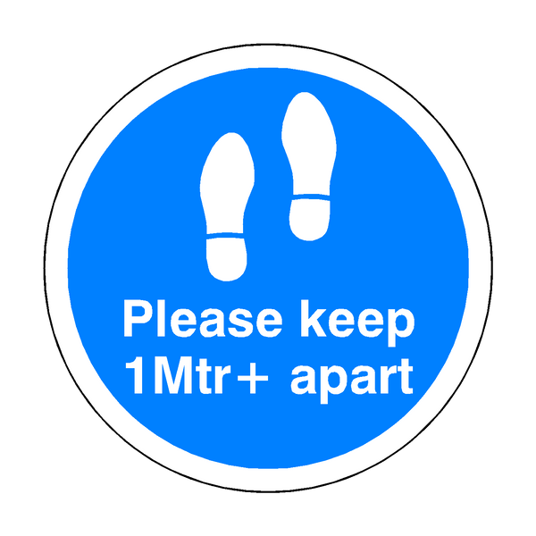 Please Keep 1 Mtr Plus Apart Floor Sticker - Blue - PVC Safety Signs