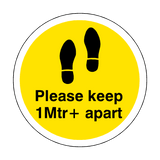 Please Keep 1 Mtr Plus Apart Floor Sticker - Yellow - PVC Safety Signs
