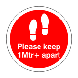 Please Keep 1 Mtr Plus Apart Floor Sticker - Red - PVC Safety Signs