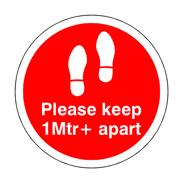 Please Keep 1 Mtr Plus Apart Floor Sticker - Red - PVC Safety Signs