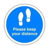 Please Keep Your Distance Floor Sticker - Blue - PVC Safety Signs