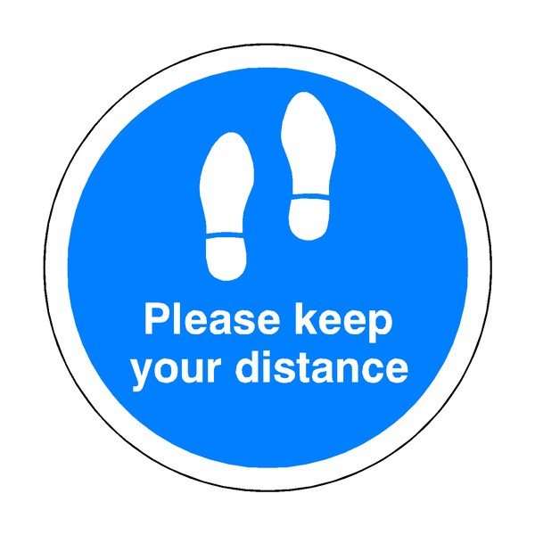 Please Keep Your Distance Floor Sticker - Blue - PVC Safety Signs
