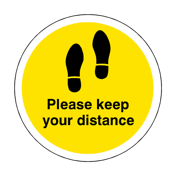 Please Keep Your Distance Floor Sticker - Yellow - PVC Safety Signs