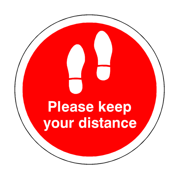 Please Keep Your Distance Floor Sticker - Red - PVC Safety Signs
