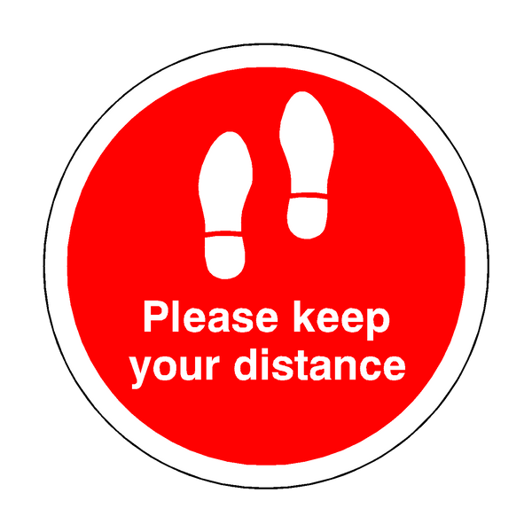 Please Keep Your Distance Floor Sticker - Red | PVC Safety Signs