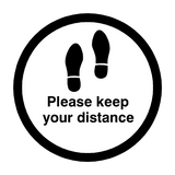Please Keep Your Distance Floor Sticker - Black - PVC Safety Signs