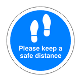 Please Keep A Safe Distance Floor Sticker - Blue - PVC Safety Signs