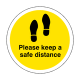 Please Keep A Safe Distance Floor Sticker - Yellow - PVC Safety Signs