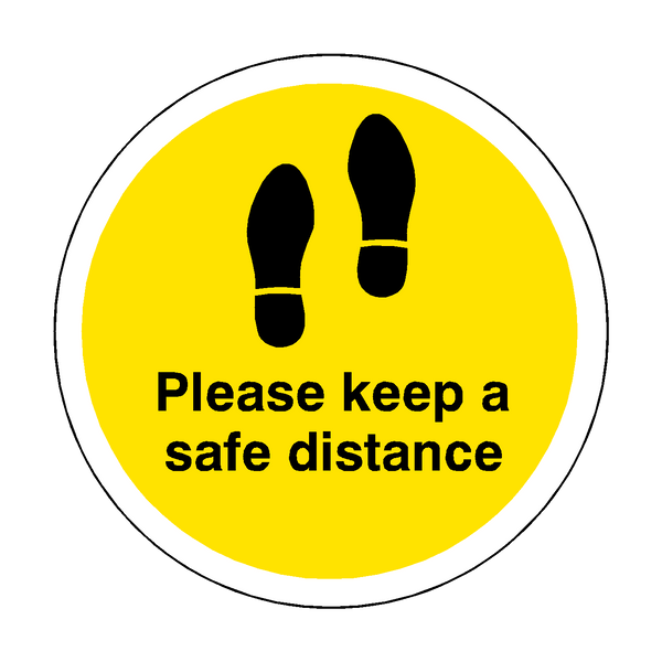 Please Keep A Safe Distance Floor Sticker - Yellow | PVC Safety Signs