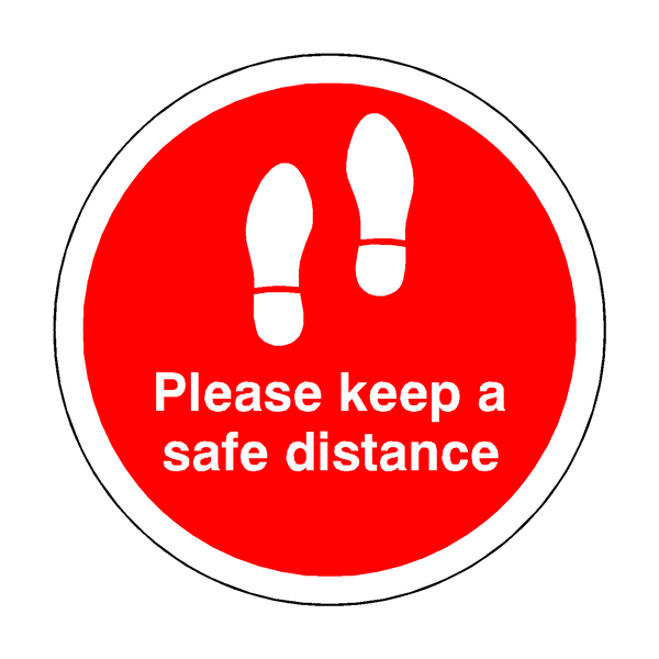 Please Keep A Safe Distance Floor Sticker - Red - PVC Safety Signs