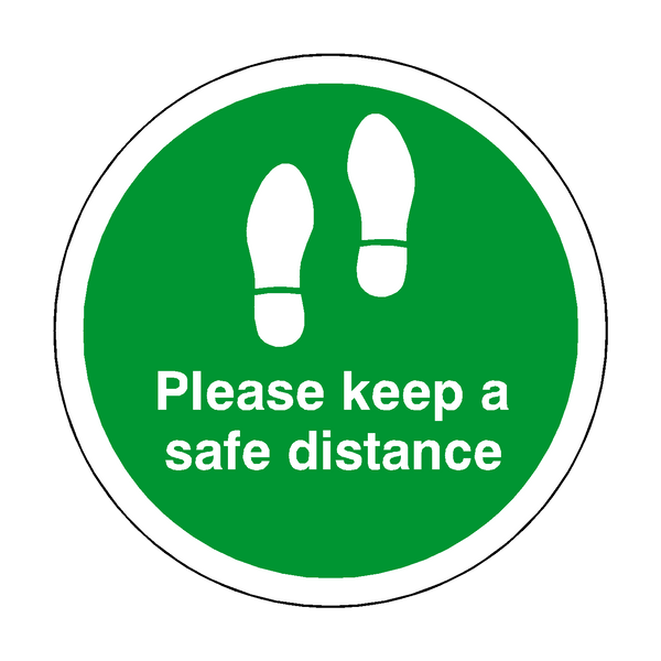 Please Keep A Safe Distance Floor Sticker - Green - PVC Safety Signs