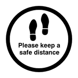 Please Keep A Safe Distance Floor Sticker - Black - PVC Safety Signs